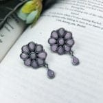 Best Daily Wear Earrings - Designer Round Shape Oxidised Stone Work Stud Earrings For Girls