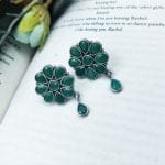 Bulk 58 Best Daily Wear Earrings - Designer Round Shape Oxidised Stone Work Stud Earrings For Girls - "Green"