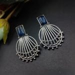 Jaipuri Design Silver Replica Monalisa Stone Stud Earrings For Girls - "Blue"
