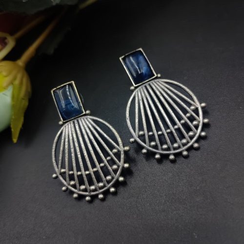 Jaipuri Design Silver Replica Monalisa Stone Stud Earrings For Girls