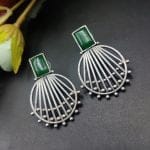 Jaipuri Design Silver Replica Monalisa Stone Stud Earrings For Girls - "Green"