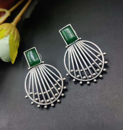Jaipuri Design Silver Replica Monalisa Stone Stud Earrings For Girls