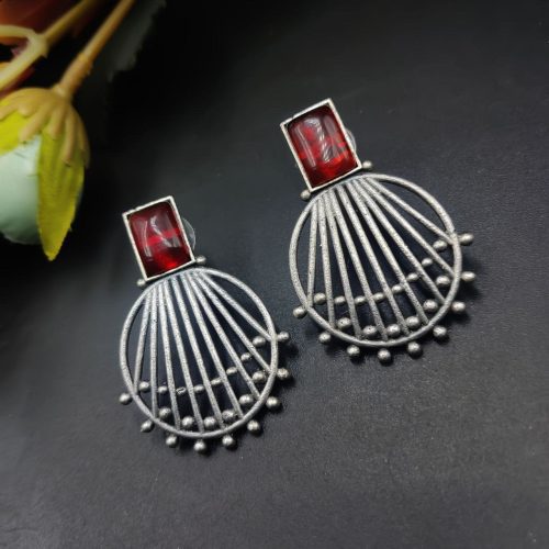Jaipuri Design Silver Replica Monalisa Stone Stud Earrings For Girls