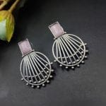 Jaipuri Design Silver Replica Monalisa Stone Stud Earrings For Girls - "Baby Pink"