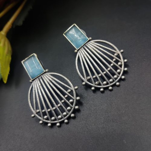 Jaipuri Design Silver Replica Monalisa Stone Stud Earrings For Girls