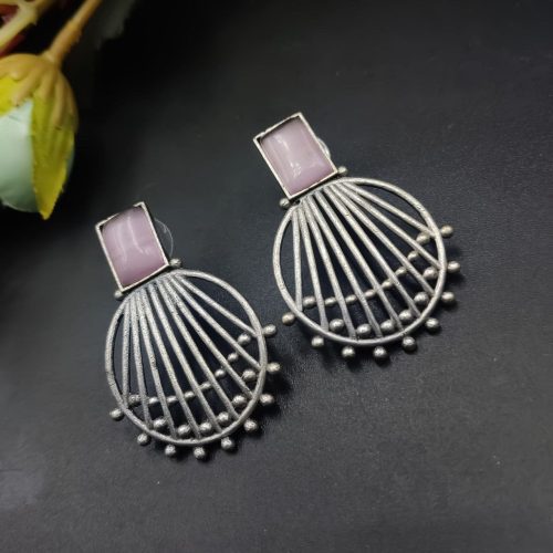 Jaipuri Design Silver Replica Monalisa Stone Stud Earrings For Girls