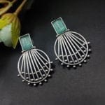 Jaipuri Design Silver Replica Monalisa Stone Stud Earrings For Girls - "Mint"