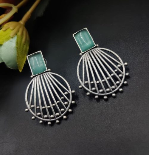 Jaipuri Design Silver Replica Monalisa Stone Stud Earrings For Girls