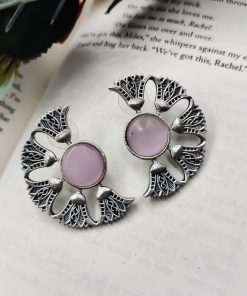 Silver Replica Monalisa Stone Earrings - Timeless elegance captured in sterling silver with captivating Monalisa Stones.