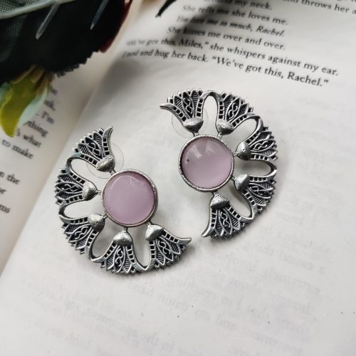 Silver Replica Monalisa Stone Earrings - Timeless elegance captured in sterling silver with captivating Monalisa Stones.