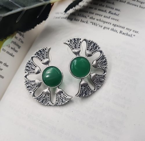 Silver Replica Monalisa Stone Earrings - Timeless elegance captured in sterling silver with captivating Monalisa Stones.