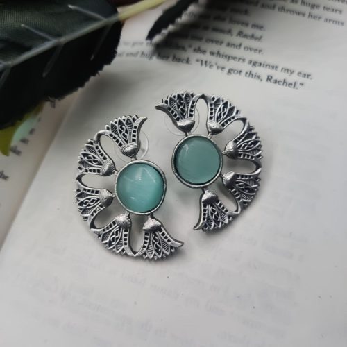 Silver Replica Monalisa Stone Earrings - Timeless elegance captured in sterling silver with captivating Monalisa Stones.