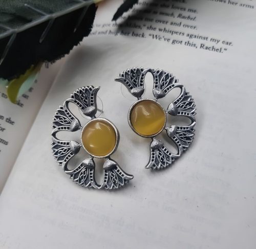 Silver Replica Monalisa Stone Earrings - Timeless elegance captured in sterling silver with captivating Monalisa Stones.