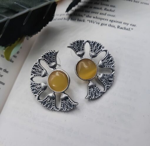 Silver Replica Monalisa Stone Earrings - Timeless elegance captured in sterling silver with captivating Monalisa Stones.