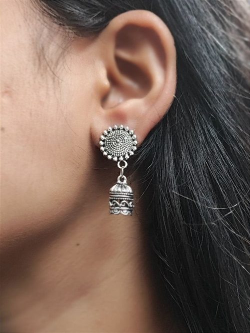 Silver-Oxidized-German-Silver-Casual-Wear-Jhumka-Earrings
