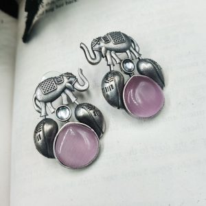 Indian-Traditional-Silver-Replica-Elephant-Design-Earrings