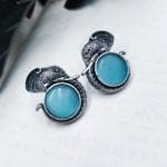 Adorable Silver Replica Elephant Design Earrings - Monalisa Stone Stud Casual Earring - "Aqua"