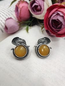 Adorable Silver Replica Elephant Design Earrings - Monalisa Stone Stud Casual Earring - Color: "Yellow"