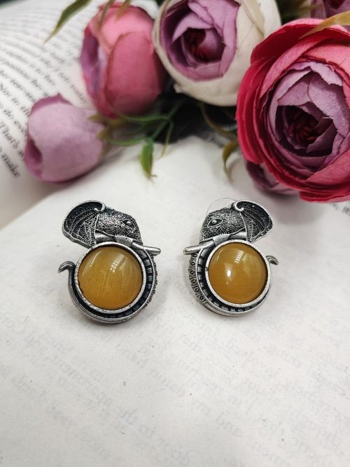 Adorable Silver Replica Elephant Design Earrings - Monalisa Stone Stud Casual Earring - Image 10