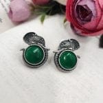 Adorable Silver Replica Elephant Design Earrings - Monalisa Stone Stud Casual Earring - "Green"