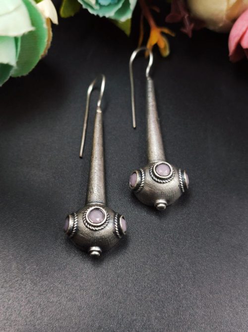 Antique-Silver-Replica-Oxidised-Drop-Design-Tribal-Handcrafted-Hook-Earrings