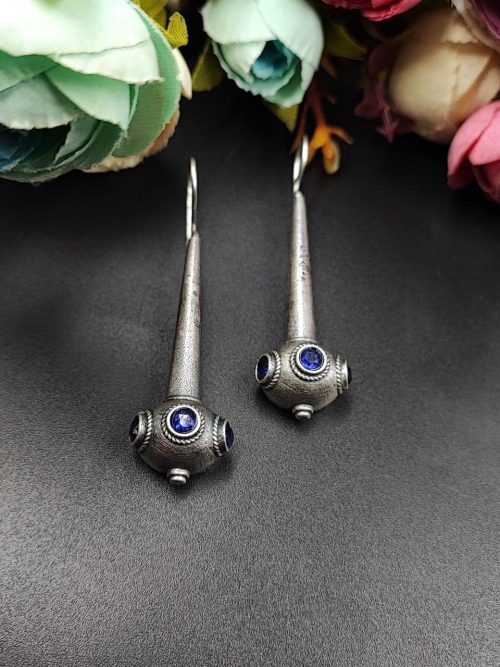 Antique-Silver-Replica-Oxidised-Drop-Design-Tribal-Handcrafted-Hook-Earrings