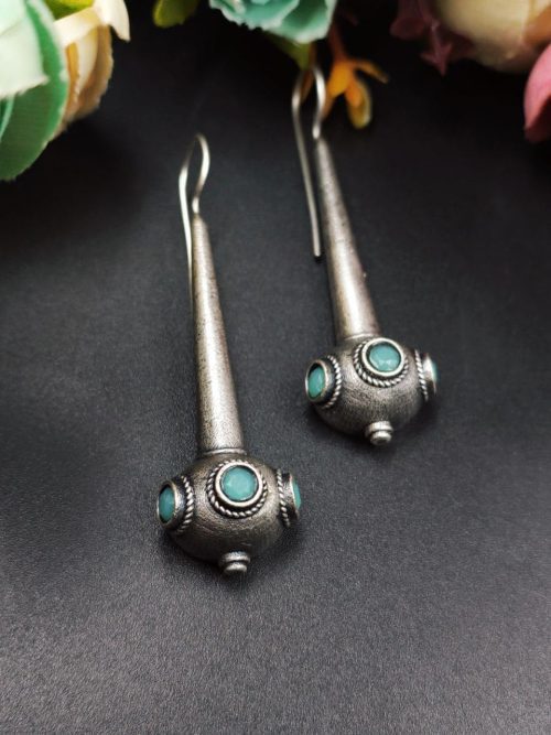 Antique-Silver-Replica-Oxidised-Drop-Design-Tribal-Handcrafted-Hook-Earrings