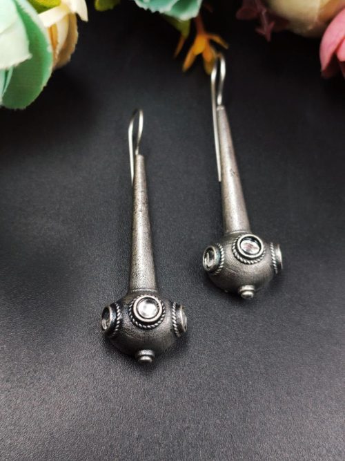 Antique-Silver-Replica-Oxidised-Drop-Design-Tribal-Handcrafted-Hook-Earrings
