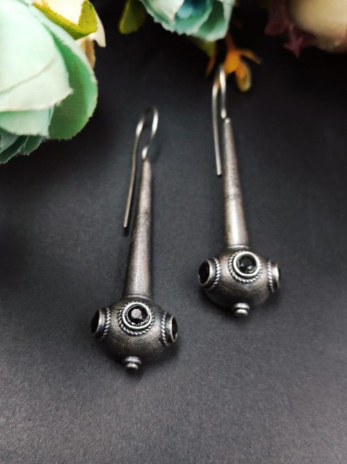 Antique-Silver-Replica-Oxidised-Drop-Design-Tribal-Handcrafted-Hook-Earrings