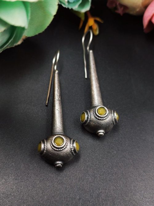 Antique-Silver-Replica-Oxidised-Drop-Design-Tribal-Handcrafted-Hook-Earrings