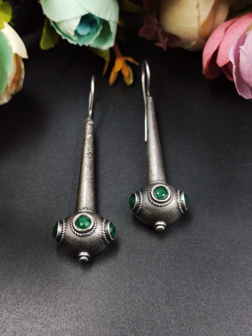 Antique-Silver-Replica-Oxidised-Drop-Design-Tribal-Handcrafted-Hook-Earrings