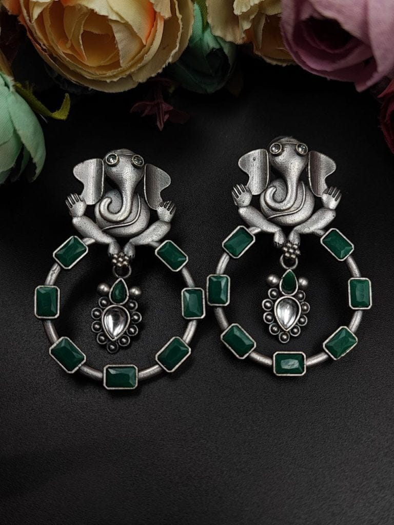Trendy Oxidised Ganesha Earrings | Stylish Silver Replica Jewelry for Women