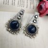 Premium-Quality-Hand-Made-Silver-Replica-Monalisa-Stone-Stud-Earrings-with-Pearl-Work