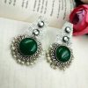 Premium-Quality-Hand-Made-Silver-Replica-Monalisa-Stone-Stud-Earrings-with-Pearl-Work