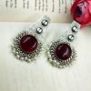 Premium-Quality-Hand-Made-Silver-Replica-Monalisa-Stone-Stud-Earrings-with-Pearl-Work