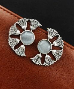 Silver Replica Monalisa Stone Earrings - Timeless elegance captured in sterling silver with captivating Monalisa Stones.