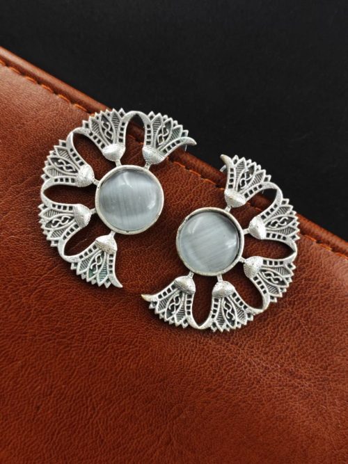 Silver Replica Monalisa Stone Earrings - Timeless elegance captured in sterling silver with captivating Monalisa Stones.