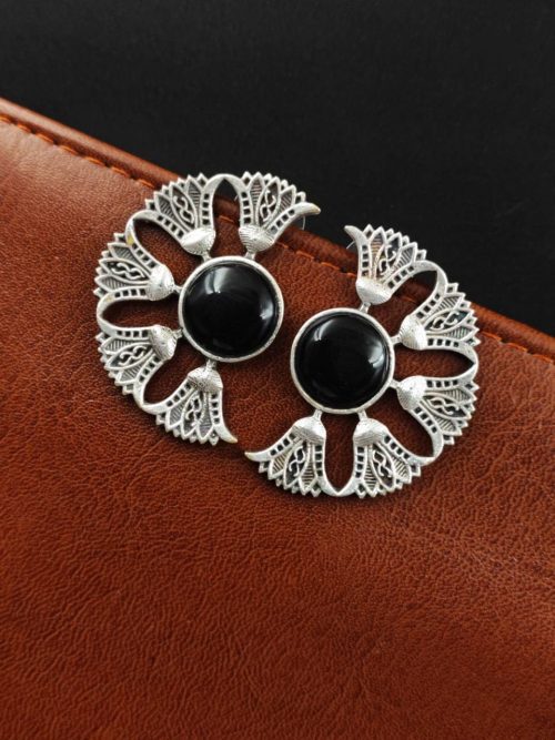 Silver Replica Monalisa Stone Earrings - Timeless elegance captured in sterling silver with captivating Monalisa Stones.