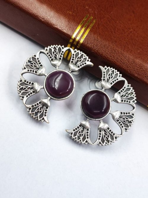 Silver Replica Monalisa Stone Earrings - Timeless elegance captured in sterling silver with captivating Monalisa Stones.