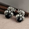 Indian Traditional Silver Replica Elephant Design Earrings - Monalisa Stone Stud Earring