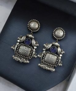 HandMade Silver Replica Monalisa Stone Stud Earrings with Pearl Work