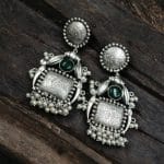 HandMade Earrings | Best Silver Replica Monalisa Stone Stud with Pearl Work - "Green"