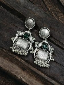 HandMade Earrings | Best Silver Replica Monalisa Stone Stud with Pearl Work - Color: "Green"
