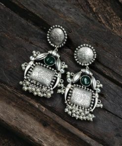 HandMade Silver Replica Monalisa Stone Stud Earrings with Pearl Work