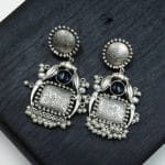 HandMade Earrings | Best Silver Replica Monalisa Stone Stud with Pearl Work - "Blue"