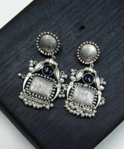 HandMade Silver Replica Monalisa Stone Stud Earrings with Pearl Work