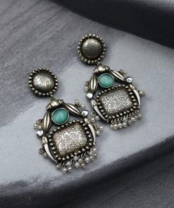 HandMade Silver Replica Monalisa Stone Stud Earrings with Pearl Work