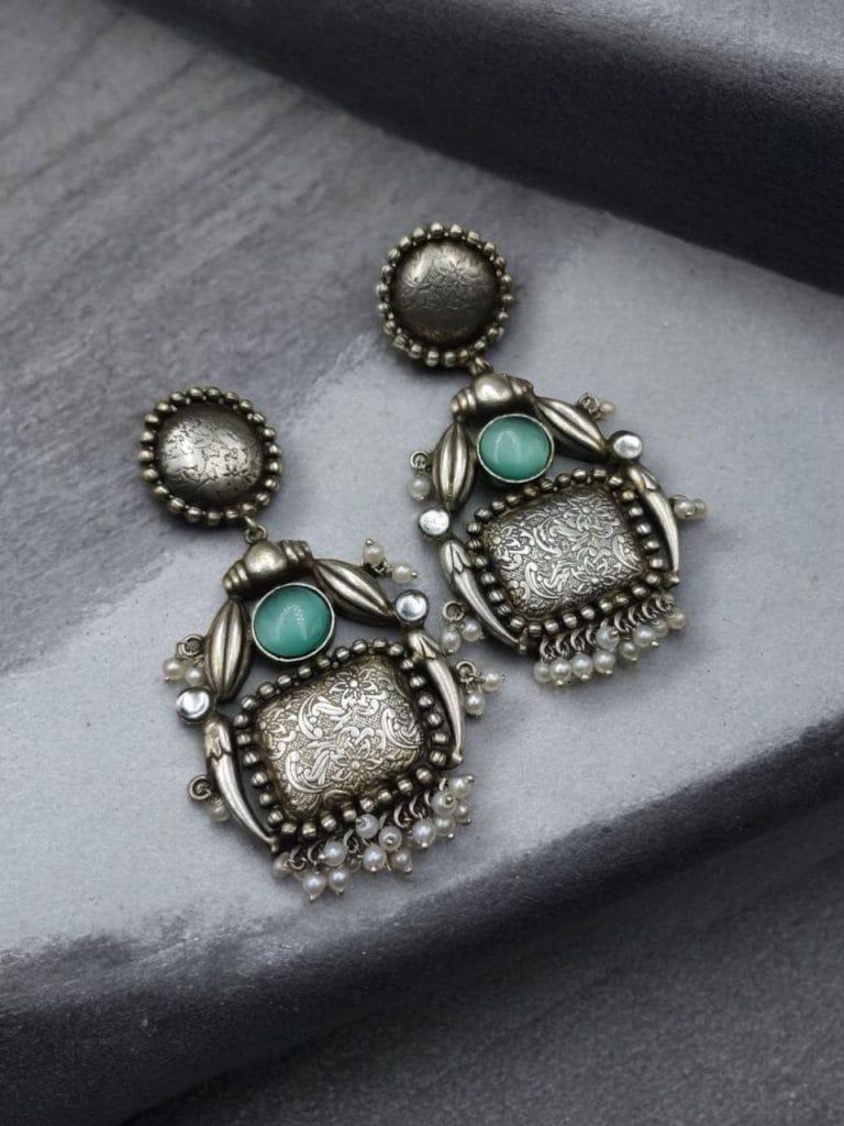 Bulk 310 HandMade Earrings | Best Silver Replica Monalisa Stone Stud with Pearl Work - "Mint"
