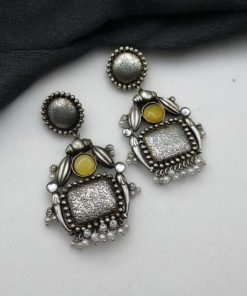 HandMade Silver Replica Monalisa Stone Stud Earrings with Pearl Work