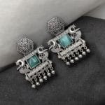 Bulk 34 Dangler Peacock Earrings | Best Oxidised Monalisa Silver Replica Earring With Pearl Beads - "Mint"